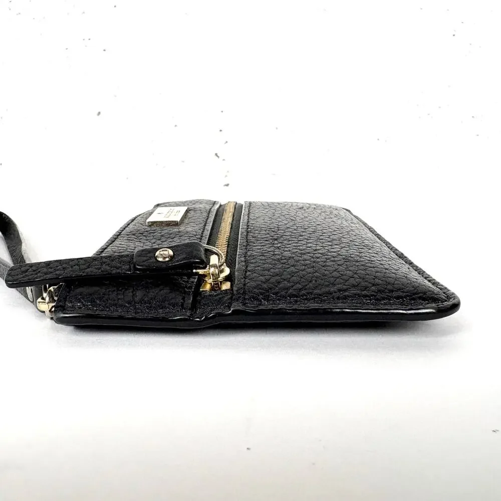 Kate Spade New York Highland Place Bee Wristlet Black Pebbled Leather Gold Zip